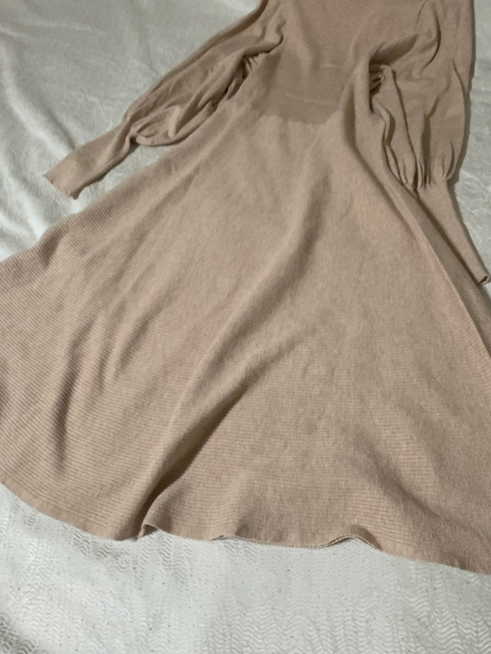 Rachel Zoe Puff-Sleeve Knit Dress in Beige Size L Short Dress - Picture 11 of 13